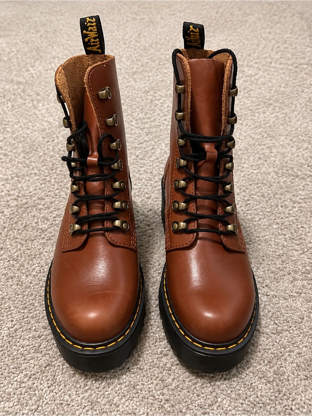 NWOT- Dr. Martens Leona Brown Leather Platform Boots Size 6- never worn.